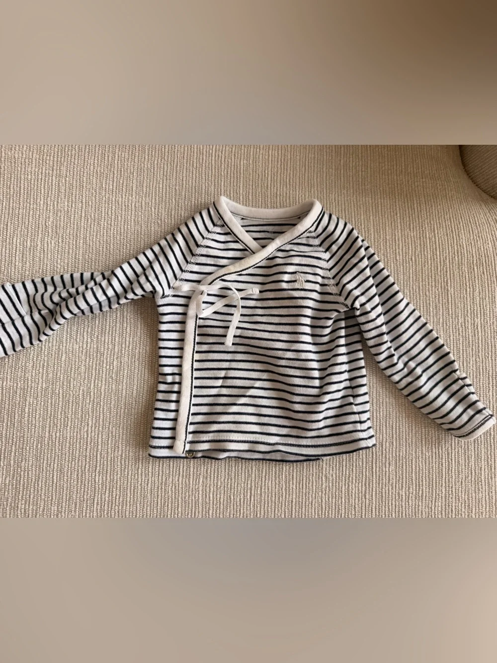 Ralph Lauren White and Black Striped Baby kimono style Footie Set 6 month